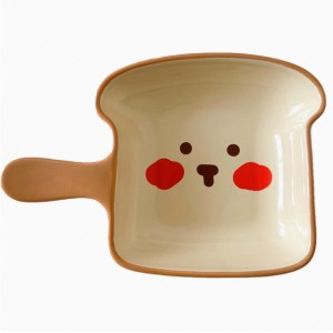 ins可爱吐司带把手柄盘子焗饭烤盘家用餐盘水果甜品碗麦片碗